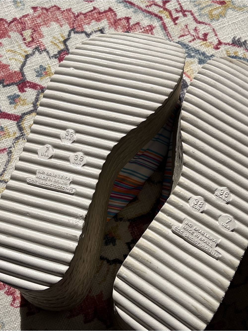 Vintage Y2K Striped Satin Platform Espadrille Wedge Flip Flop Sandals Sz 7 / 38 - Picture 4 of 6